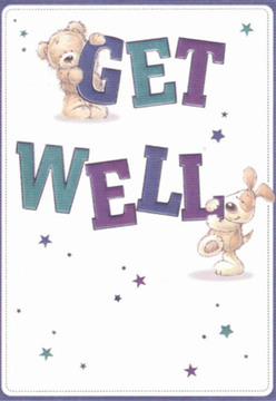 Capturing a sense of gentle optimism cherished by our Muswell Hill community, this get well card showcases a lovable teddy bear and an exuberant puppy-both characters radiating kindness as they interact with the lively text of 'Get Well.' The bear's soft, textured coat and the puppy's velvety ears invite a sense of touch, reminiscent of the soft petals and foliage assembled with care by local florists. Deep velvety purples and cool teals lend depth and vibrancy to the letters, which seem to spring from the page with lively enthusiasm, surrounded by playful stars that glimmer like beacons of hope. The background's pristine white enhances clarity, much like sunlight filtering through the window of a cafe near Fortis Green. This card feels purposely crafted-the way each detail, from gentle curves to the joyful scatter of stars, is composed with mindful attention similar to arranging a get well bouquet at Flowers Muswell Hill. The entire image exudes an atmosphere of nurturing, a gentle reminder that acts of care-whether through heartfelt messages or the delivery of fresh blooms to Alexandra Park Road-can help heal and uplift anyone facing unwell days.